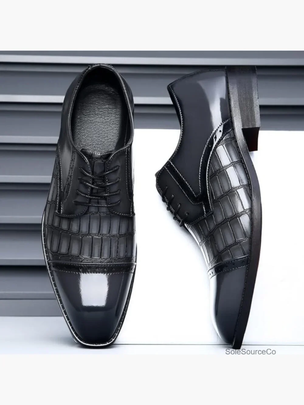 Men's Square Cap Toe Crocodile Print Dress Oxford Shoes Business Casual Formal